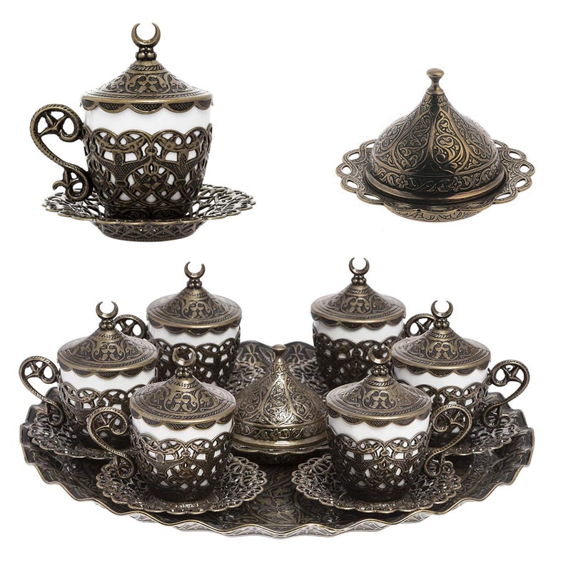 Alisveristime 27 Pc Turkish Greek Arabic Coffee Espresso Cup Saucer Set (Gelincik) (Antik Green) - Image 1
